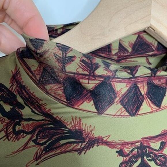 Marine Serre Green Geotic Tattoo Turtleneck Longsleeve Top Womens Medium - Picture 6 of 12